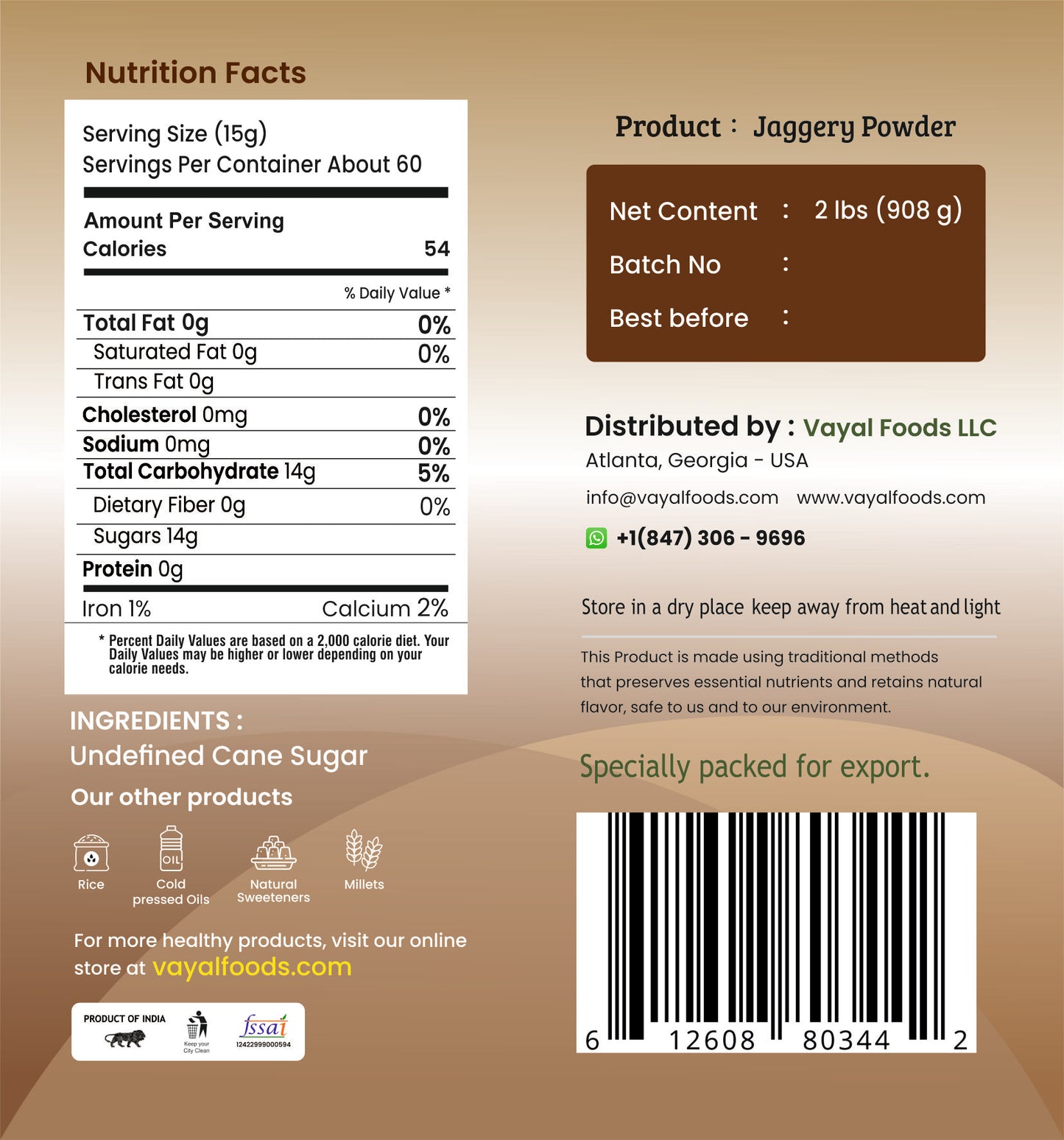 Jaggery Powder (Raw Cane Sugar)